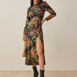 Reformation Midi Silk Dress in Cottage Garden